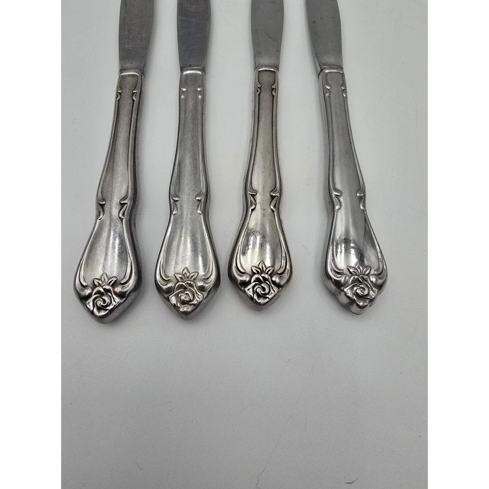 Oneida True Rose Arbor Rose dinner knives Set of 4 Rogers vintage flatware